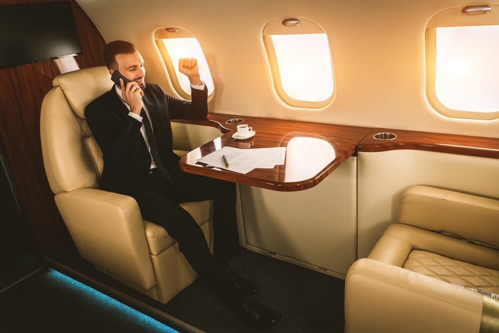 businessman on private jet