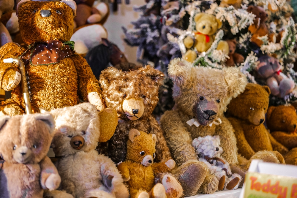 collection of old teddy bears