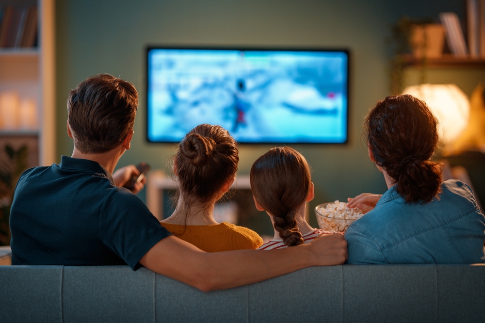 family watching video