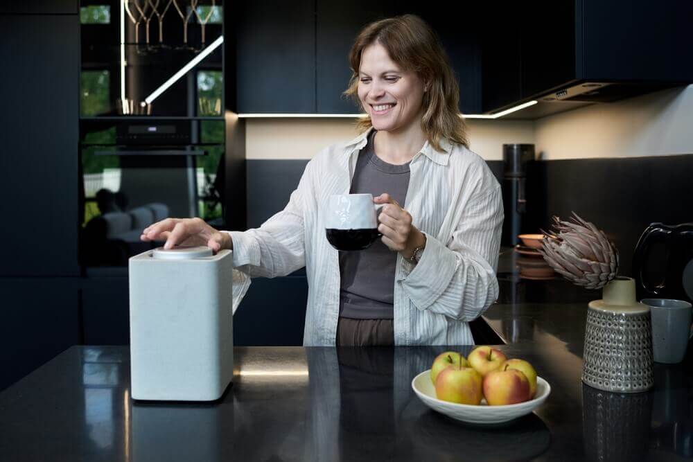 Modern kitchen counter with gadgets and utensils