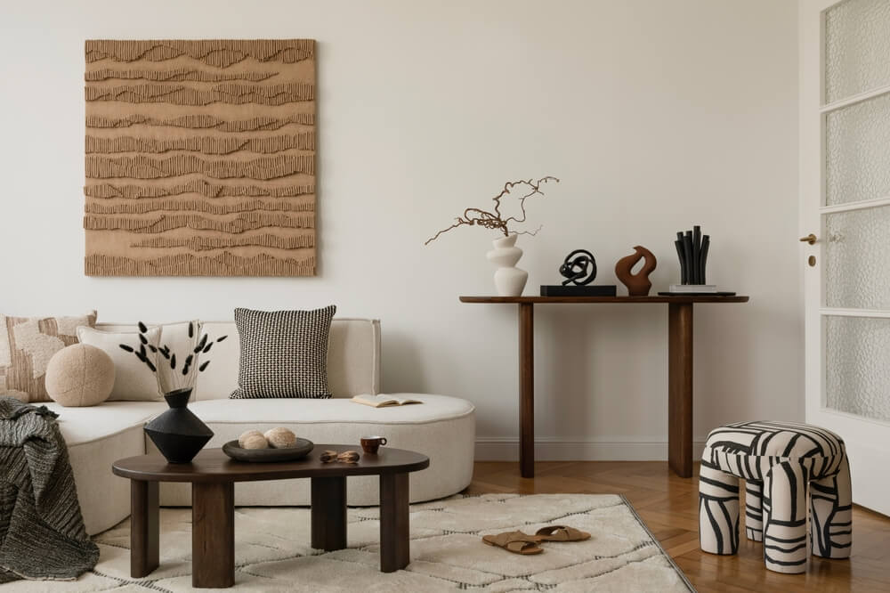 Minimalist living room with neutral tones