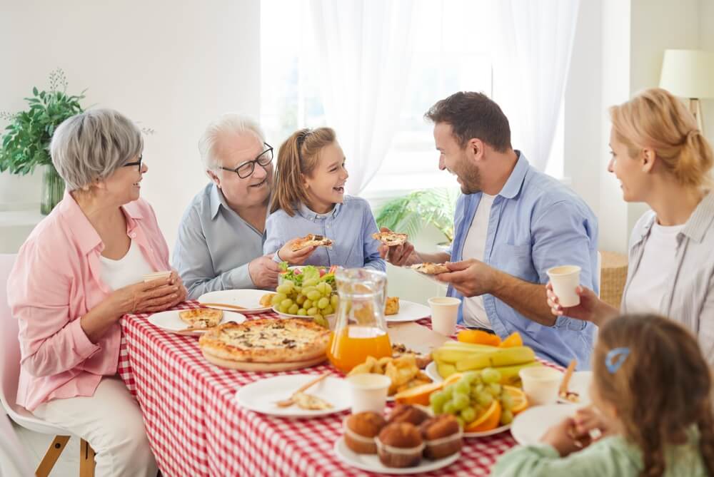 family meal round the dinner table