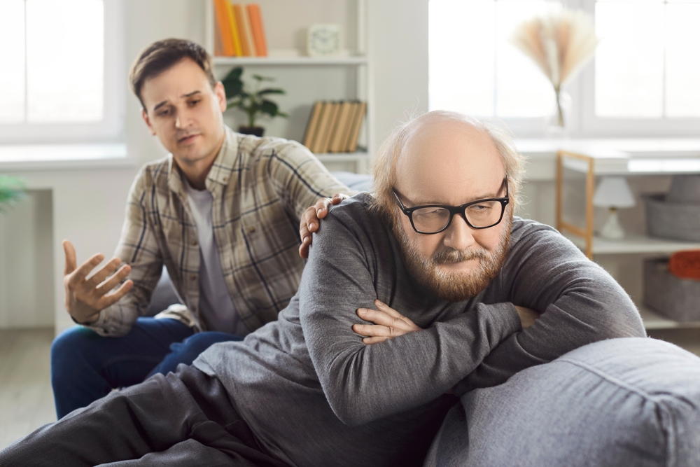 angry and disappointed parent with adult child