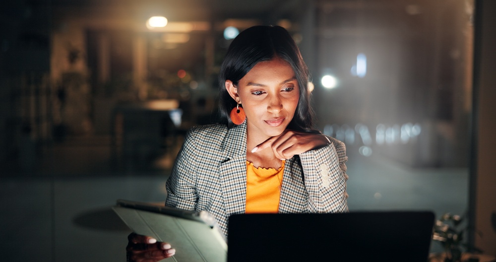 on computer at night
