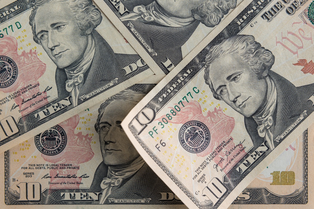 close up $10 bills