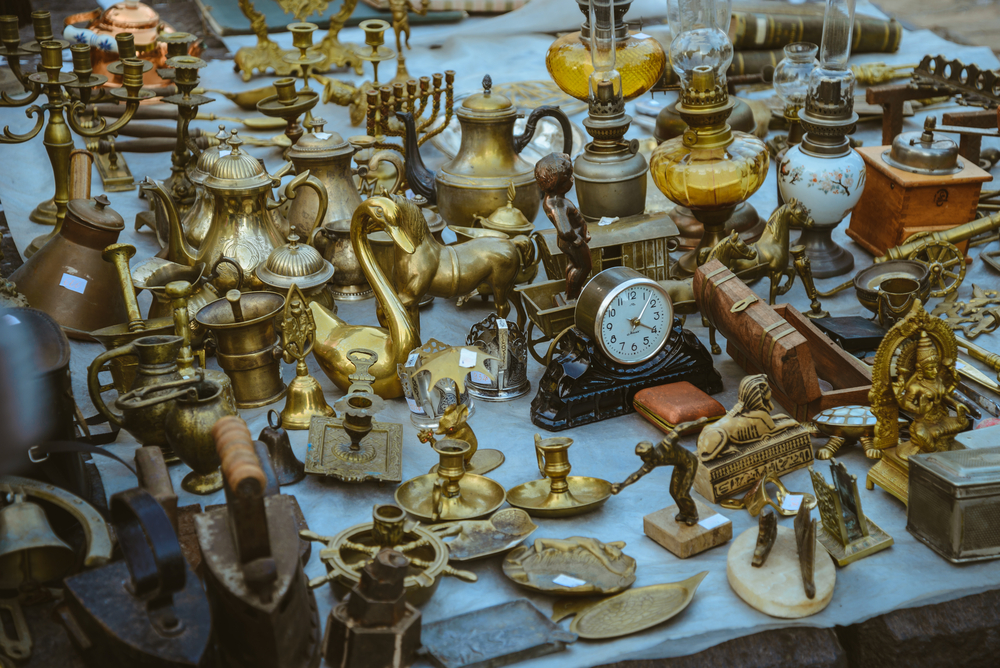 brass items in thrift store