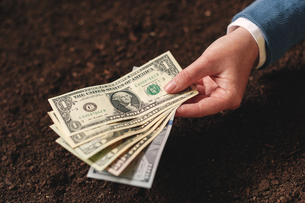 hand with money in
