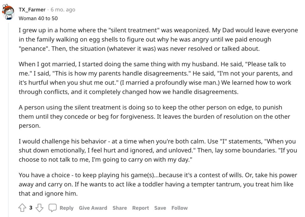 Reddit signs of gaslighting about giving the silent treatment.