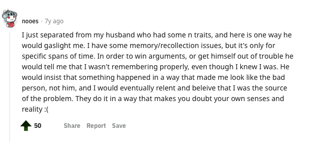 Reddit signs of gaslighting about ex husband.