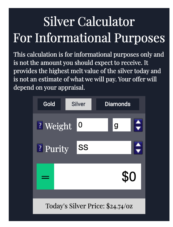 Online silver calculator for estimating the value of silver coins