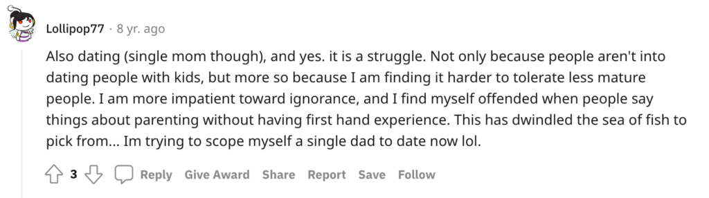 Reddit comment about struggle of dating as a single dad.