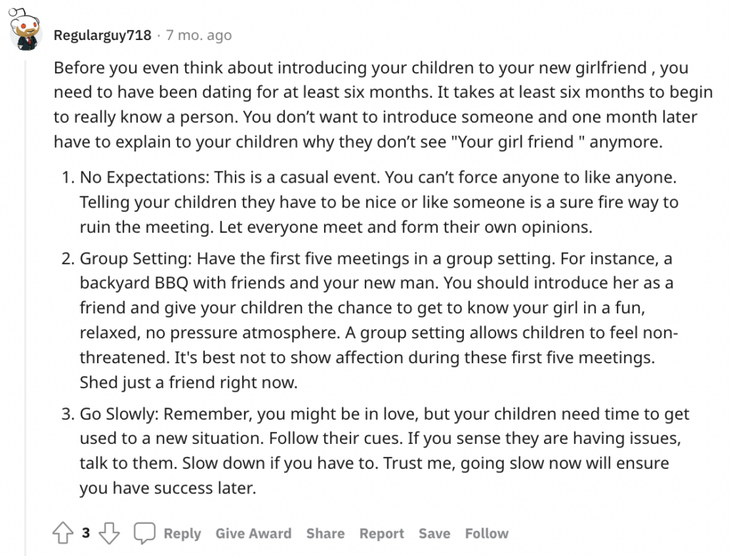 dvice on Reddit about how to tell kids you're dating as a single dad.