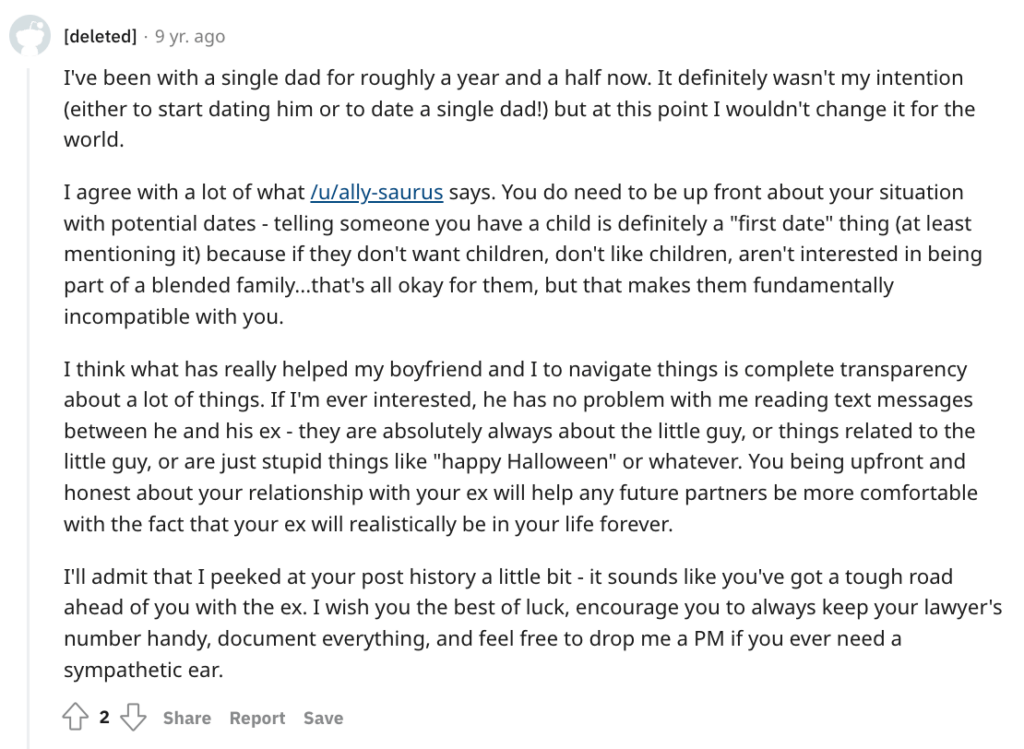 Advice for starting to date as a single dad on Reddit.