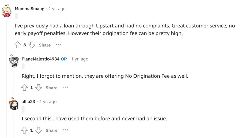 Reddit review of Upstart, a provider of single mom loans.