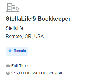 Remote bookkeeping position at StellaLife.
