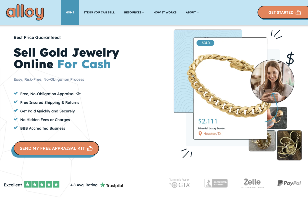 Homepage of gold buyer The Alloy Market