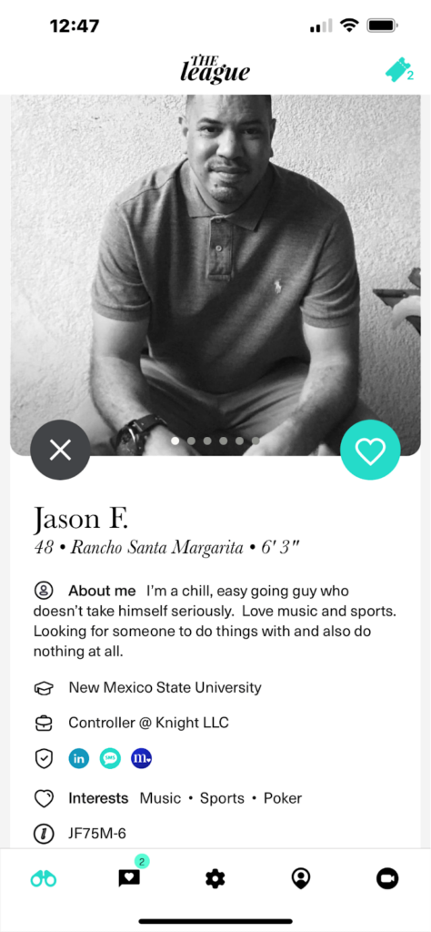 Example profile on The League dating site review.