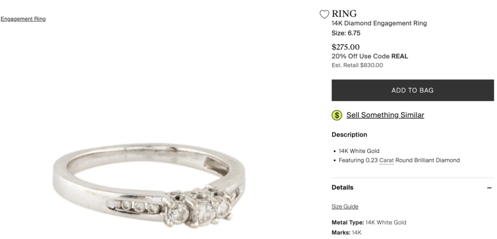 14K diamond engagement ring on TheRealReal.