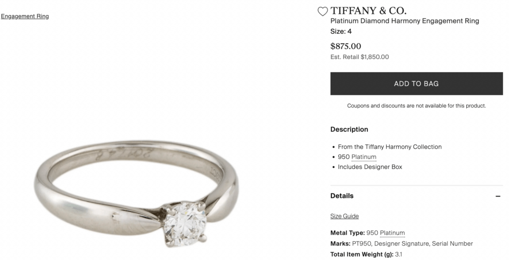 Platinum diamond engagement ring on TheRealReal.