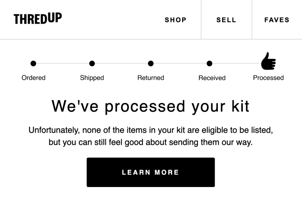 Thredup reviews 2023 email about items rejected.