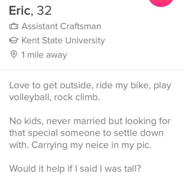 Tinder bios for guys example about volleyball.