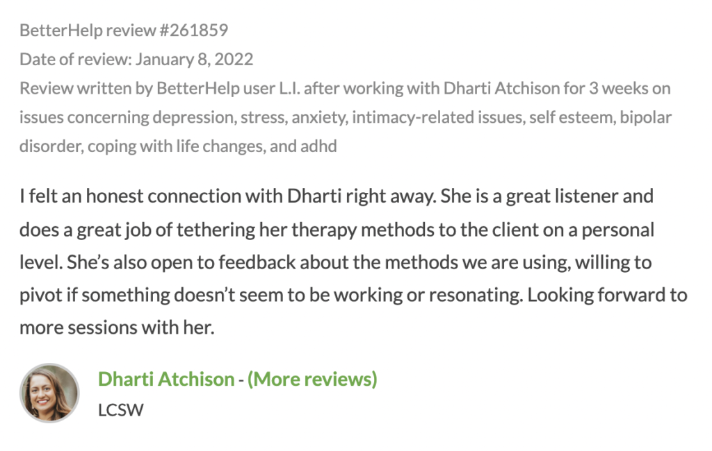 Review of Betterhelp from user with anxiety.