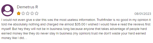 3-star review of TruthFinder on the BBB website.