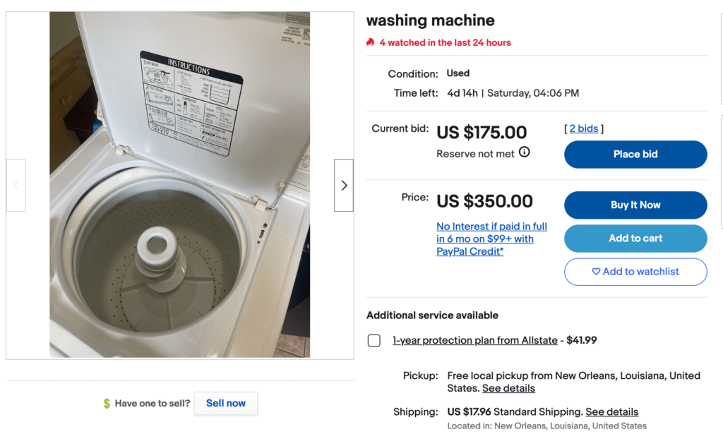 Washing machine for sale on ebay, one way to get rid of old appliances.