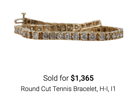 Round cut diamond tennis bracelet sold on online jewelry auction site Worthy.