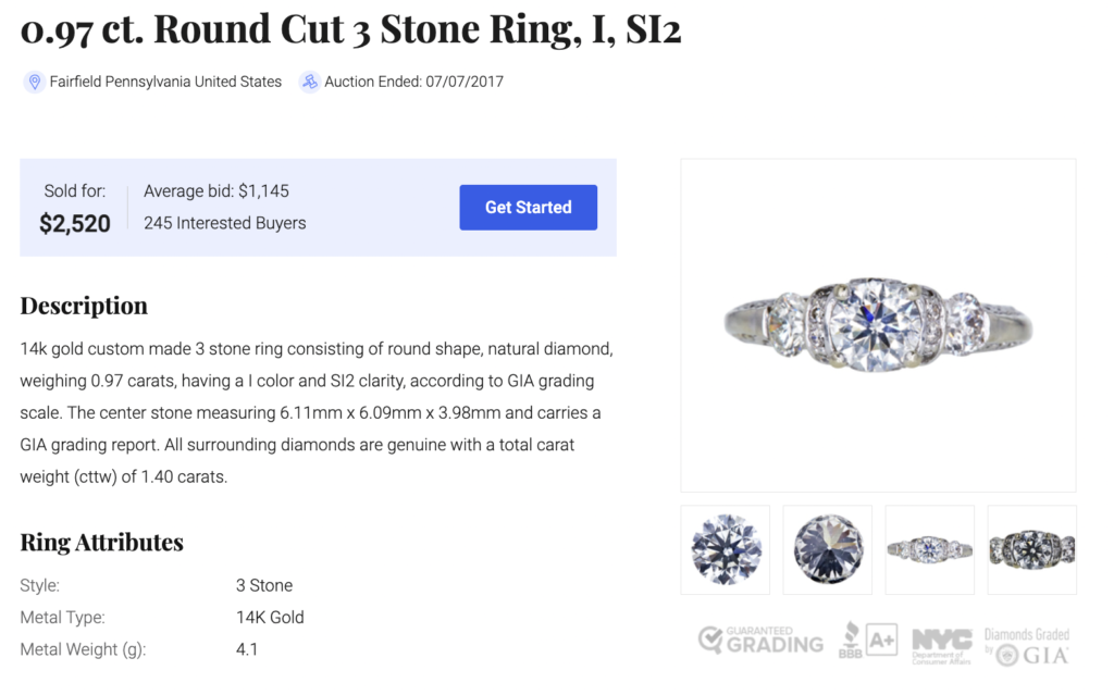 Recent sale of diamond engagement ring 1 carat