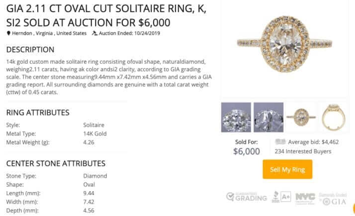Oval $6,000 engagement ring in yellow gold