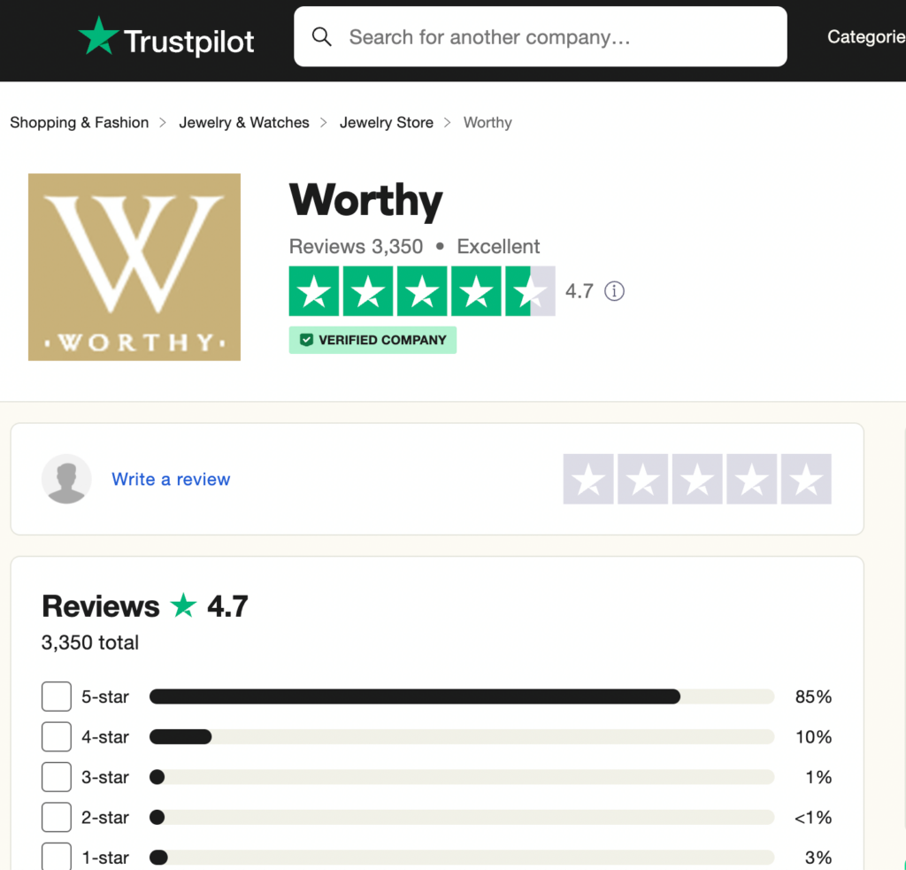 Worthy.com review on Trustpilot. 