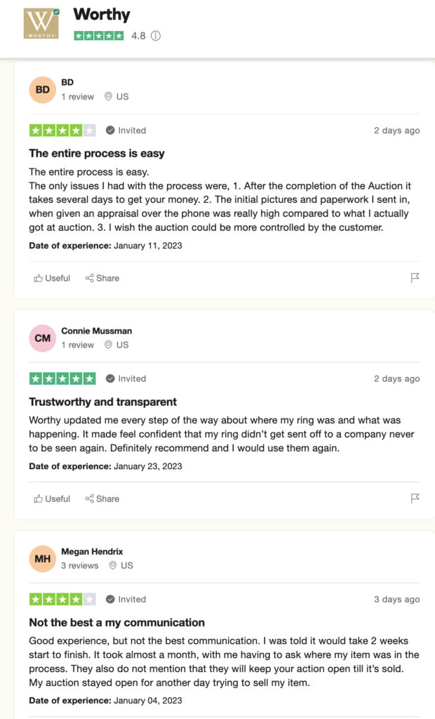 Customer reviews of Worthy jewelry auction on Trustpilot