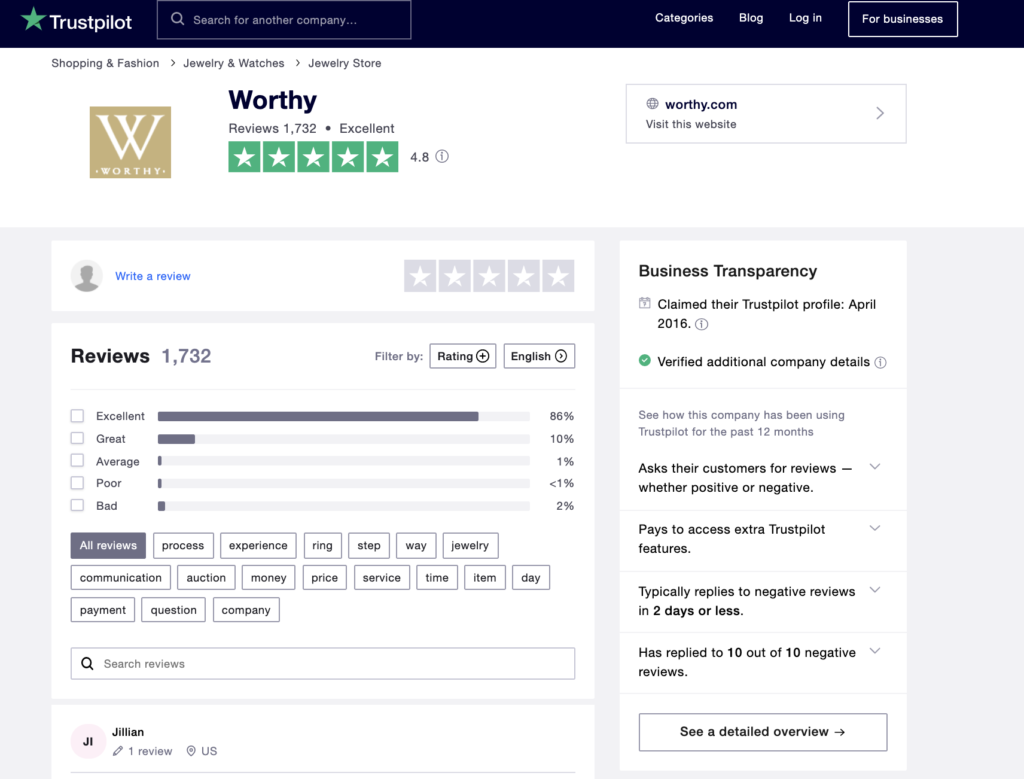 Worthy.com reviews on Trustpilot.