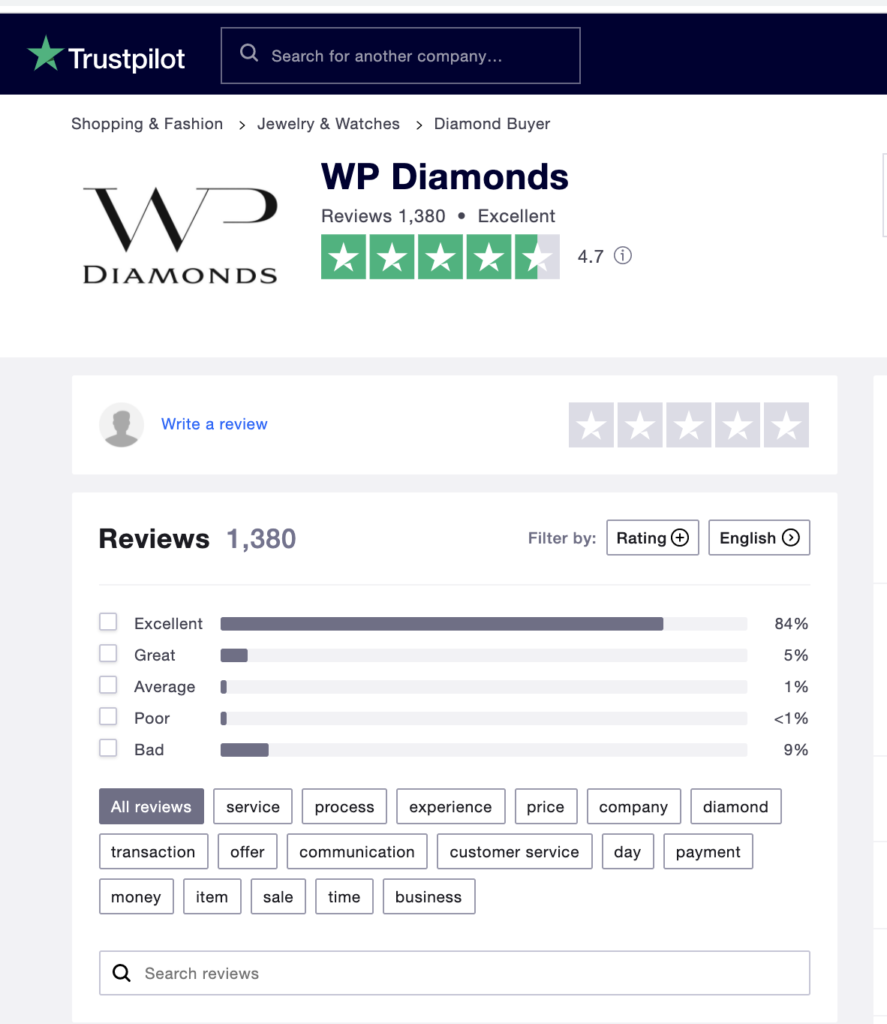 WP Diamond reviews on Trustpilot rating site. 