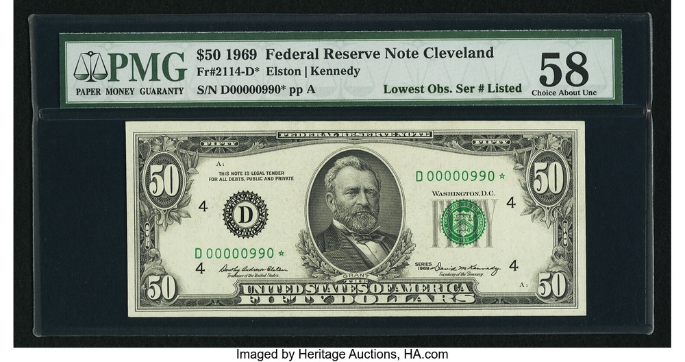1969 $50 low serial number D00000990 star