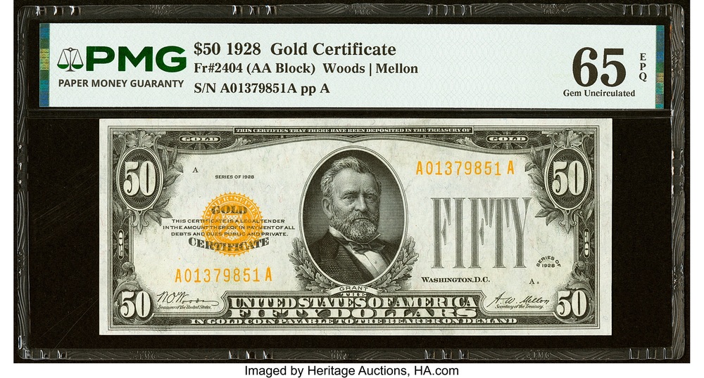 1928 $50 gold certificate