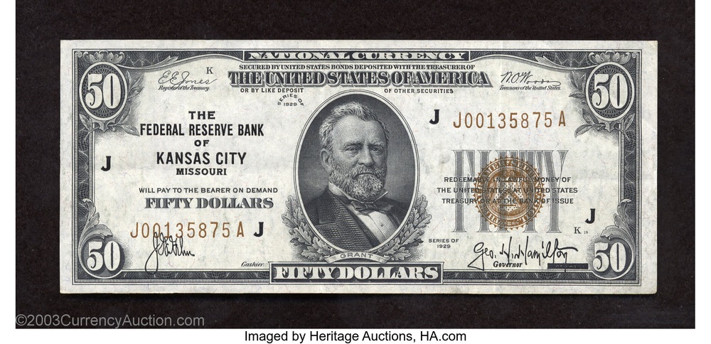 1929 Kansas City $50 Federal Reserve Bank note