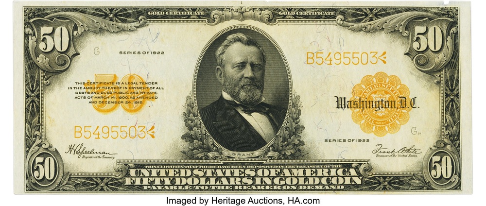 1922 large-size $50 gold certificate