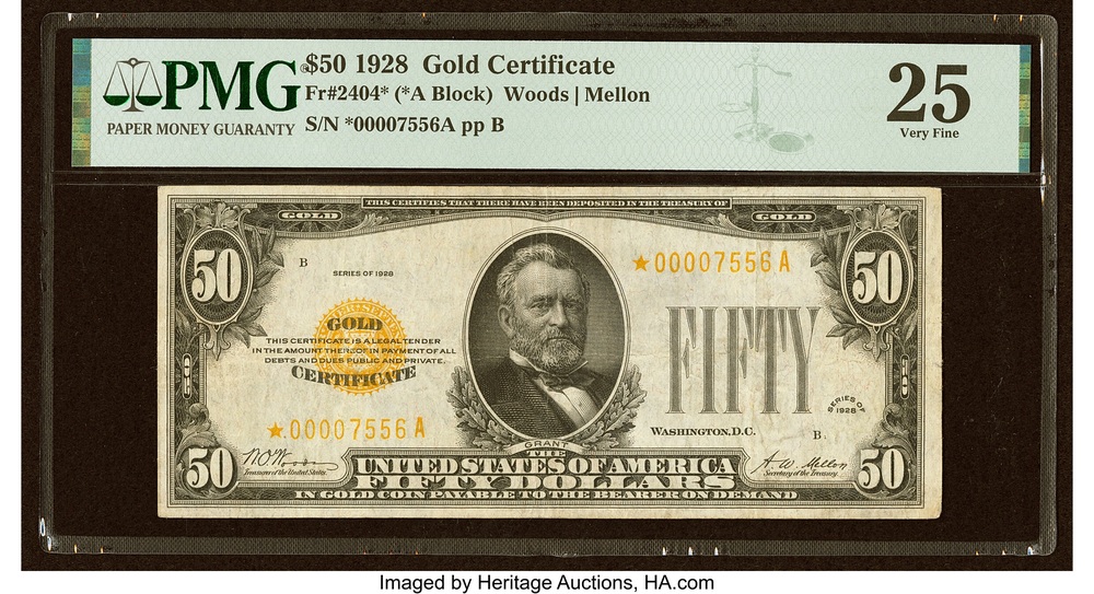1928 $50 gold certificate star note