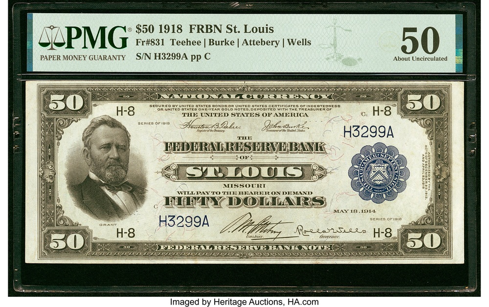 1918 St Louis $50 Federal Reserve Bank note