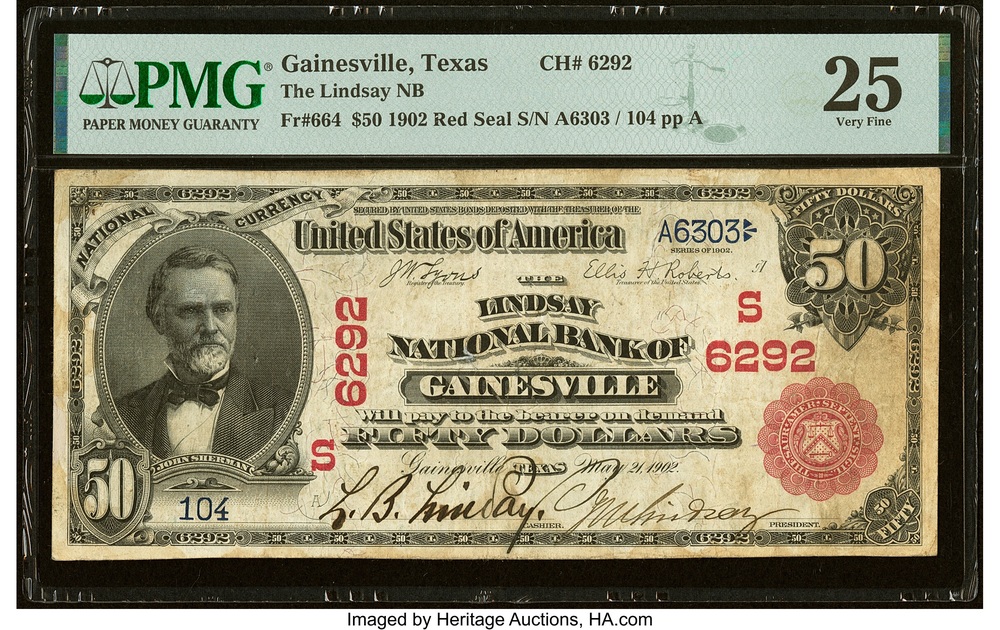 1902 Gainesville $50 national bank note with red seal