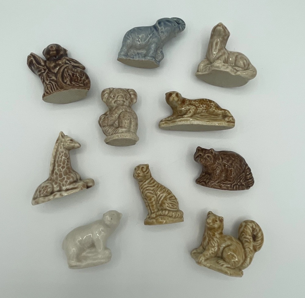Ten small Wade Whimsies animal figurines in assorted glazes