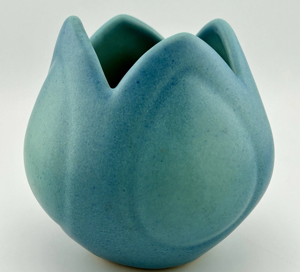 Van Briggle turquoise tulip petal vase with a matte glaze