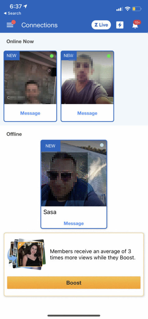 Example of matches on Zoosk.